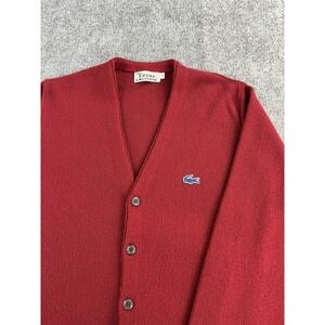 Vintage Izod Lacoste Cardigan Sweater Mens Small Red Grandpa Preppy Casual EUC